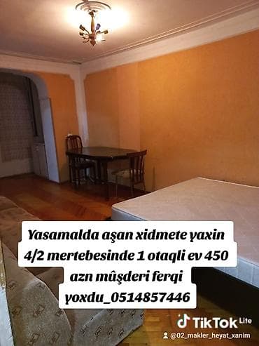 merdekan evler: Yasamalda aşan xidmete yaxin 4/2 mertebesinde 1 otaqli ev 450 azn — 1