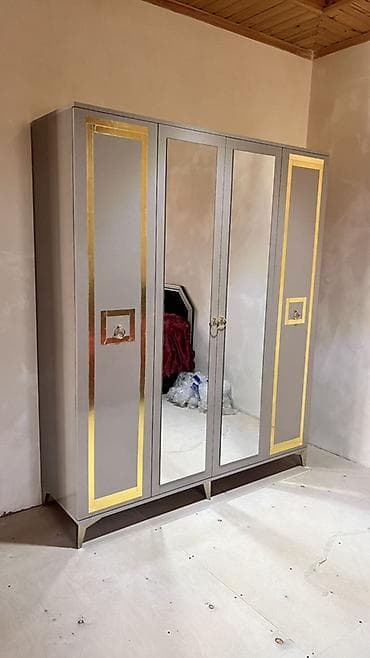 Yeni, 4 qapılı, Güzgülü, Boz, Digər material, Açılan, Düz dolab
