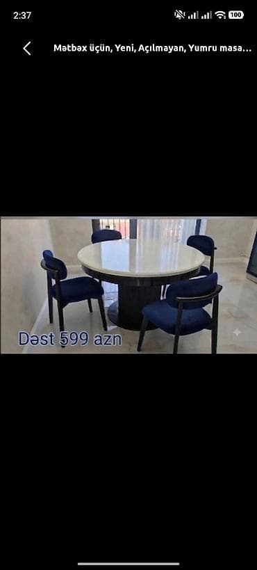 divan metbex: Mətbəx üçün, Yeni, Açılmayan, Yumru masa, 4 stul — 1