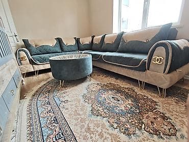 kunc divan modelleri: L‑şəkilli salon dəsti - Dəst: böyük L‑şəkilli künc divan + yumru — 1