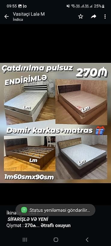 matraslar: İkinəfərlik _*TAXT*_ _*SİFARİŞLƏ VƏ YENİ*_ Qiymət : *270₼* Ölçü — 1