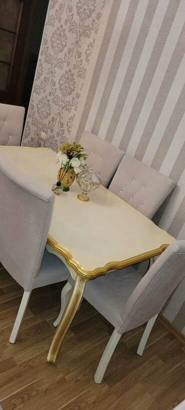 ucuz tamet: Для гостиной, Б/у, Раскладной, Прямоугольный стол, 6 стульев — 1