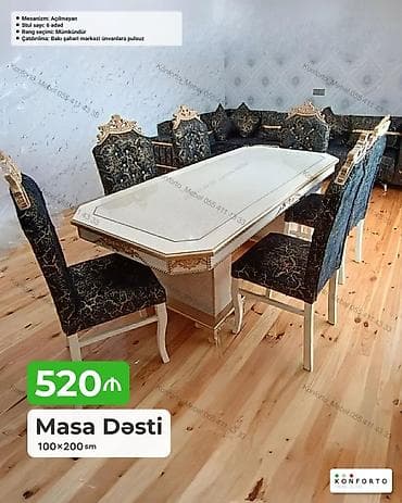 kohnə stul: Masa Dəsti – 100×200 sm - Klassik üslubda, naxışlı dekorlu, möhkəm — 1