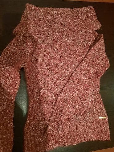 Qadın sviteri – bordo-miks rəngdə, iri qatlanan balıqçı yaxalı model