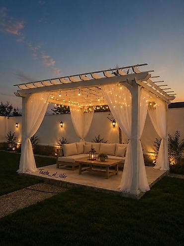 perdler: Açıq havada istirahət üçün dekorativ ağ rəngli pergola - Karkas: ağ — 1