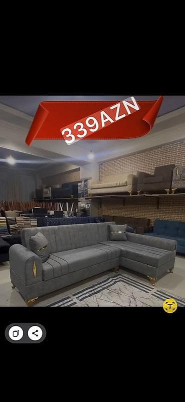 divanla: Künc divan – L şəkilli, müasir dizayn - Rəng: tünd boz - Parça — 1