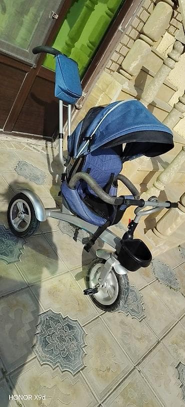 Şəhər velosipedləri: Uşaq üçün 3 təkərli velosiped-kolaska - Rəng: mavi - Geniş, yumşaq — 2