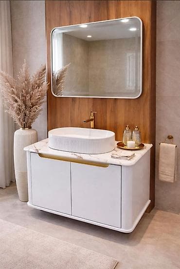 radiatır: Müasir vann otağı üçün lavabo dolabı və güzgü dəsti - Model: Oval — 1