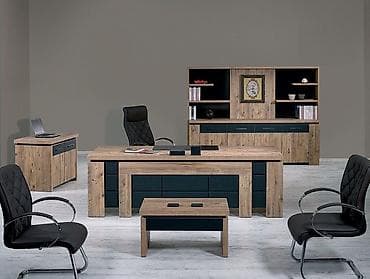 dəst mebel: Müasir ofis mebel dəsti – taxta teksturalı və qrafit rəng — 1