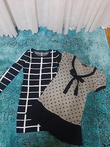 Qızlar üçün 2 ədəd paltar dəsti - Model 1: Qara-ağ rəngdə, uzunqollu