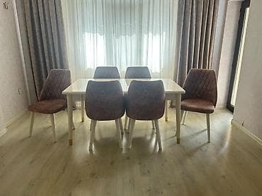 stol ev ucun: Qonaq otağı üçün, İşlənmiş, Kvadrat masa, 6 stul — 1