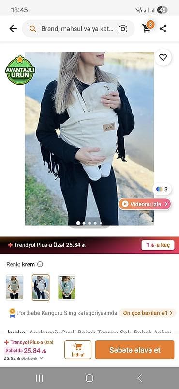 Kuma bebek daşıyıcı sling – krem rəng Xüsusiyyətlər: - Rahat və — 1