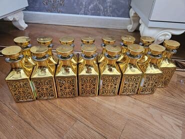 декор дерево: Qızılı dekorativ şüşə flakonlar – zərif naxışlı, kvadrat formalı - — 1