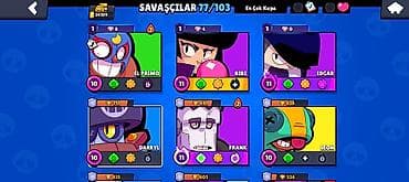 Brawl Stars oyunu üçün hesab - Savaşçılar: 77/103 açılıb. Ekranlarda — 1