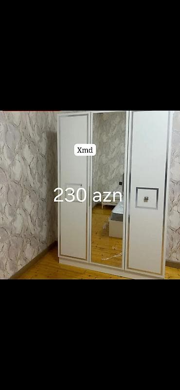 Ağ rəngli, üç qapılı yataq otağı dolabı. Orta qapı tam boy güzgülüdür lalafo.az -da Ağ rəngli, üç qapılı yataq otağı dolabı. Orta qapı tam boy güzgülüdür
