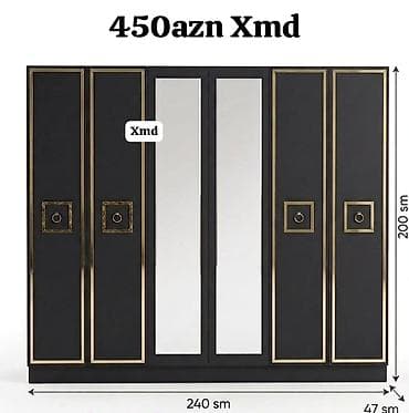 qara dolab: Qapılı paltar dolabı – qara rəng, qızılı çərçivələr və dekorativ — 1
