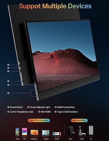 ps5 vr2: 15.6" daşınan monitor – 1080P Full HD, HDR Əsas xüsusiyyətlər: - — 4