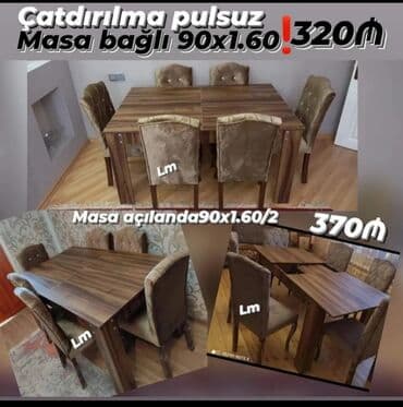 Qonaq otağı üçün, Yeni, Açılmayan, Dördbucaq masa, 6 stul