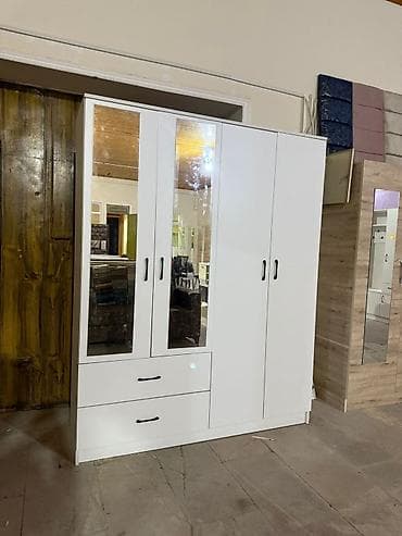 Yeni, 4 qapılı, Güzgülü, Ağ, Açılan, Düz dolab
