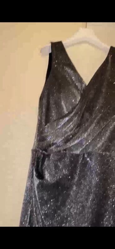 Digər qadın geyimləri: Qara-metalik rəngdə parıltılı maxi don - Model: qolsuz, V-yaxa - — 2