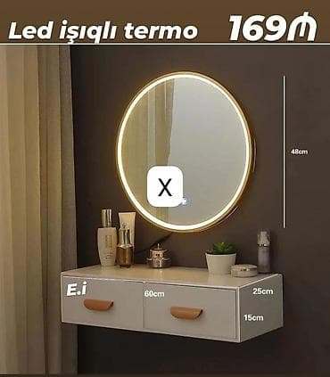 guzgu led: Led işıqlı dairəvi güzgü və divar tipli kosmetik şkaf seti — 1