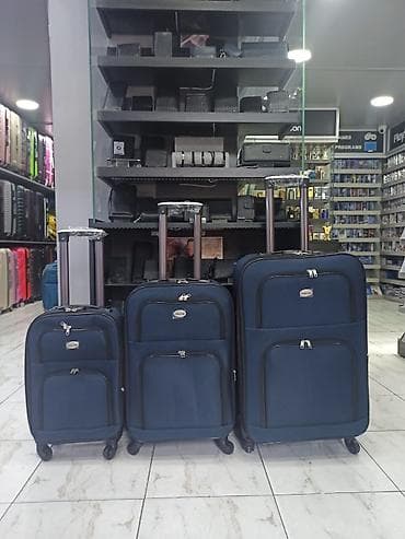 Çamadanlar: Mavi rəngli 3-lü tekstil çamadan dəsti - Ölçülər: kabin ölçüsü — 1