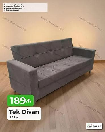 Диваны: Tək Divan – 200 sm - Mexanizm: açılan, bazalı (yataq funksiyası və — 1