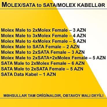 data modem sim card: Kabellər "MOLEX/SATA to SATA/MOLEX Original" MƏHSULLAR TAM — 2