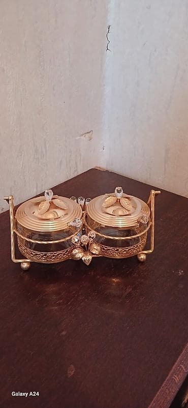 qoz qiran: İkili dekorativ ədviyyat/şirniyyat qabı seti - Material: qalın şüşə — 1