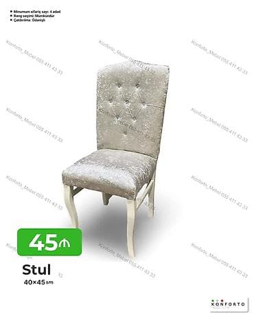 kohnə stul: Stul – 40×45 sm - Yumşaq, parıltılı məxməri tipli parça ilə üzlənmiş — 1