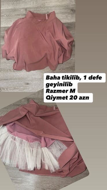 Ətəklər: Qadın ətəyi – güllü çəhrayı/boz qızılı tonlarda, büzməli kəsim. - — 1