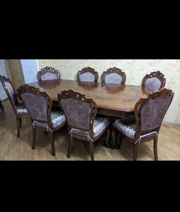 Qonaq otağı üçün, İşlənmiş, Açılmayan, Oval masa, 8 stul
