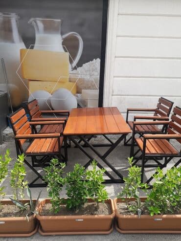 bağ yellencekleri: Yeni, Dördbucaq masa, 4 stul, Açılmayan, Stullar ilə, Metal, Azərbaycan — 1