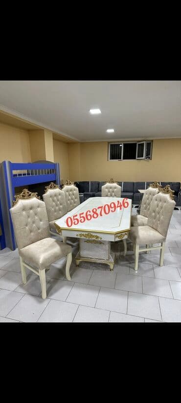 ders masaları: Qonaq otağı üçün, Yeni, Açılmayan, Dördbucaq masa, 6 stul — 2