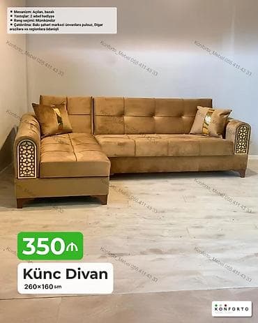Künc Divan – 260×160 sm - Mexanizm: açılan, bazalı (yataq funksiyası — 1