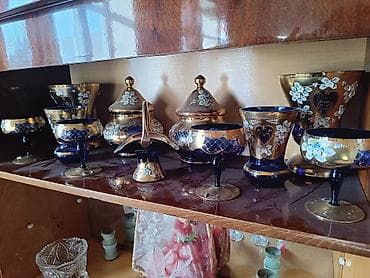 xrustal vaz: Bohem üslubunda bəzəkli şüşə dəst - Material: büllur/şüşə, dərin — 2