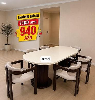 divan olcusu: Yemək otağı dəsti – 1 masa + 6 stul - Dizayn: Oval formalı masa — 1