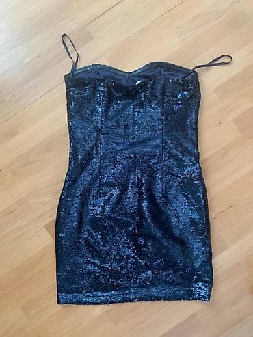 Платье с пайетками, декольте, мини. Бренд - New Look. Цвет синий — 2