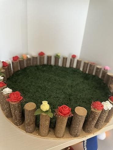 ev darvazalari: Dekorativ “mini çəmən” kompozisiyası - Dairəvi əsas: faner/plastik — 2