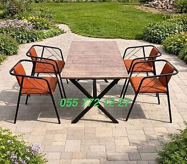 Dördbucaq masa, 4 stul, Açılmayan, Stullar ilə, Metal