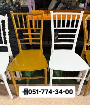 karkaz: Ağ rəngli, zərif dizaynlı banket/ziyafət stulları. Xüsusiyyətlər: - — 4