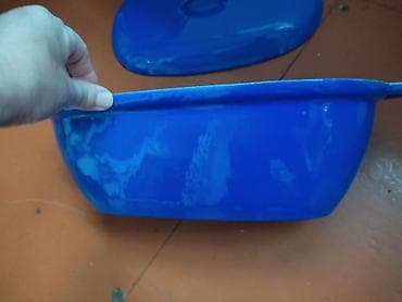 cay qabi: Mavi emallı qapaqlı dəmir bişirmə qabı - Material: qalın metal — 1