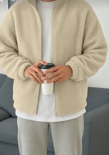 женские кардиганы большого размера: Unisex flis jaket – krem rəngdə, yumşaq və istiliyi yaxşı saxlayan — 4