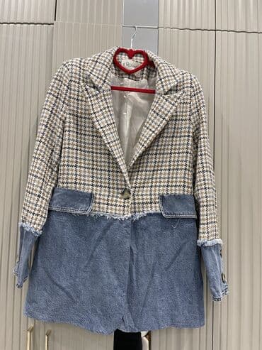 deri jaket: Qadın üst geyimləri – müxtəlif modellər - Tweed + denim kombinasiyalı — 1