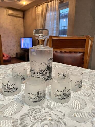 dest qab: Qədəhlər, rəng - Boz, Bərkidilmiş şüşə, 6 ədədli dəst, Çexiya — 1