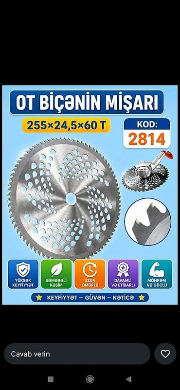 Ot biçənin mişarı – kod: 2814 Ölçü və xüsusiyyətlər: - Diametr: 255 — 1