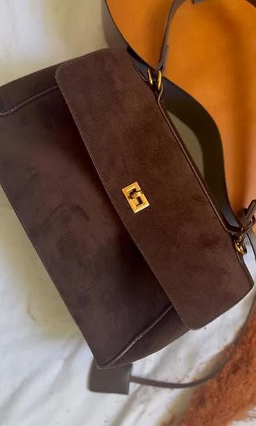 ucuz zapi: Qəhvəyi rəngdə zərif qadın çantası - Material: yumşaq süet — 1