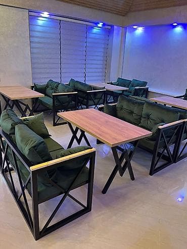 bağ evləri: Kafe/teras üçün metal karkaslı masa və oturacaq dəsti – Komplekt: 1 — 4