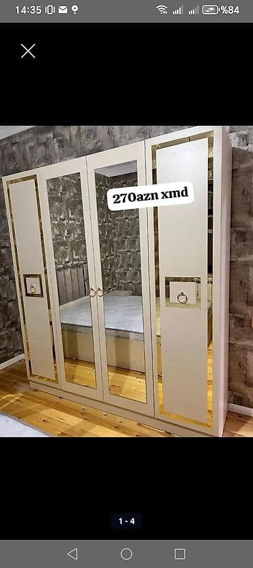 dolab sifarisi: Yeni, 4 qapılı, Güzgülü, Ağ, Digər material, Açılan, Düz dolab — 1