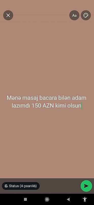 afsant is elanlari: Masaj xidməti üçün peşəkar mütəxəssis axtarılır. Tələblər: - Masaj — 1